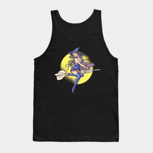Funny Cute Girl with Cat Flying on Dart!! Tank Top